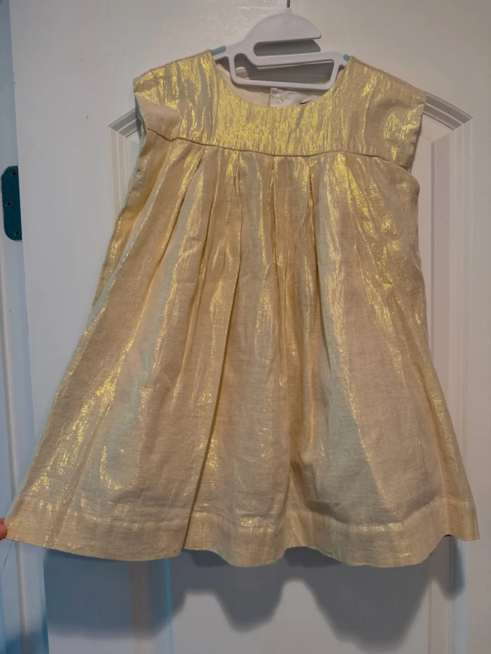 Tea Collection Gold Shimmer Pleated Kids Dress - 3t